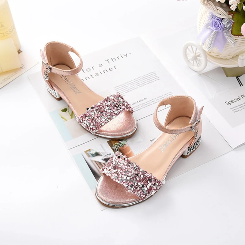 

Girls Glitter Shoes Mary Jane Peep Toe Summer Kids Shoes Girls Sandals Rhinestone Children High Heels Sapatos De Menina TX376