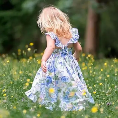 Праздничная одежда для девочек с милым бантом и цветочным принтом лето 2019 г.