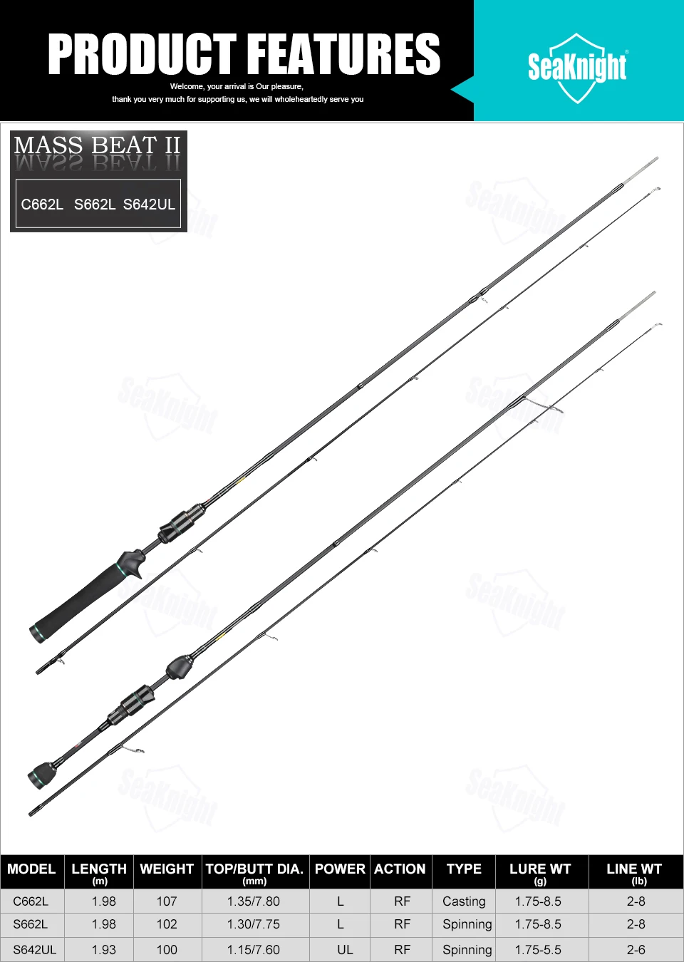 Abu Garcia MASS BEAT II Приманка Удочка 1,93 м 1,98 м UL L power RF Action 2 секции спиннинг Литье удочка Карп рыболовные снасти