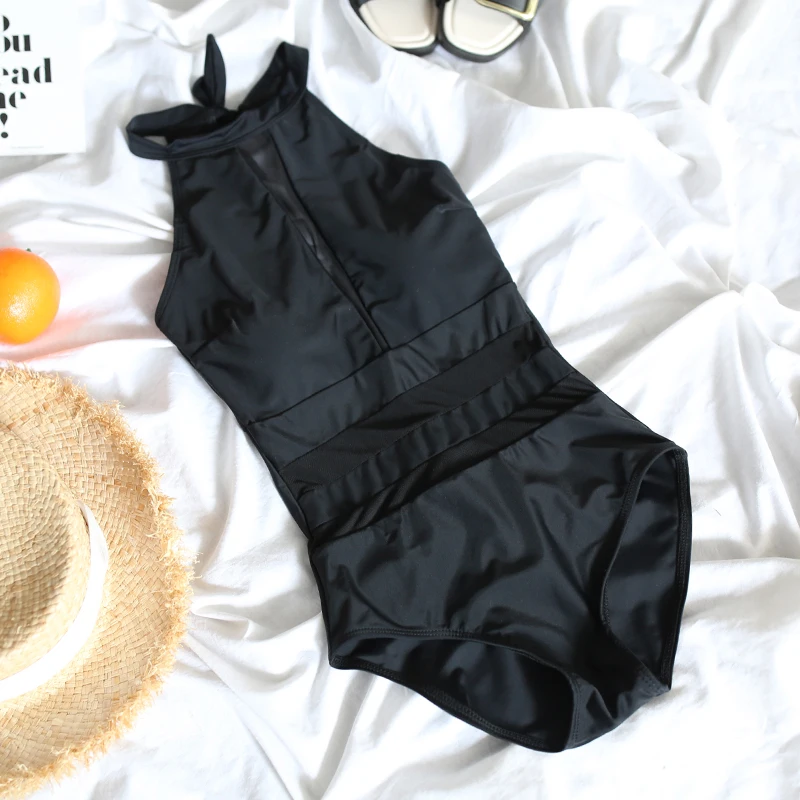 2018 Новый молодая девушка Ретро Высокая шея цельный купальник сексуальный талии