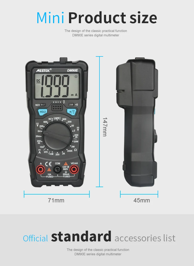 MESTEK DM90E мультиметр DC/AC Измеритель сопротивления тока NCV True RMS портативный цифровой мультиметр измерительный инструмент
