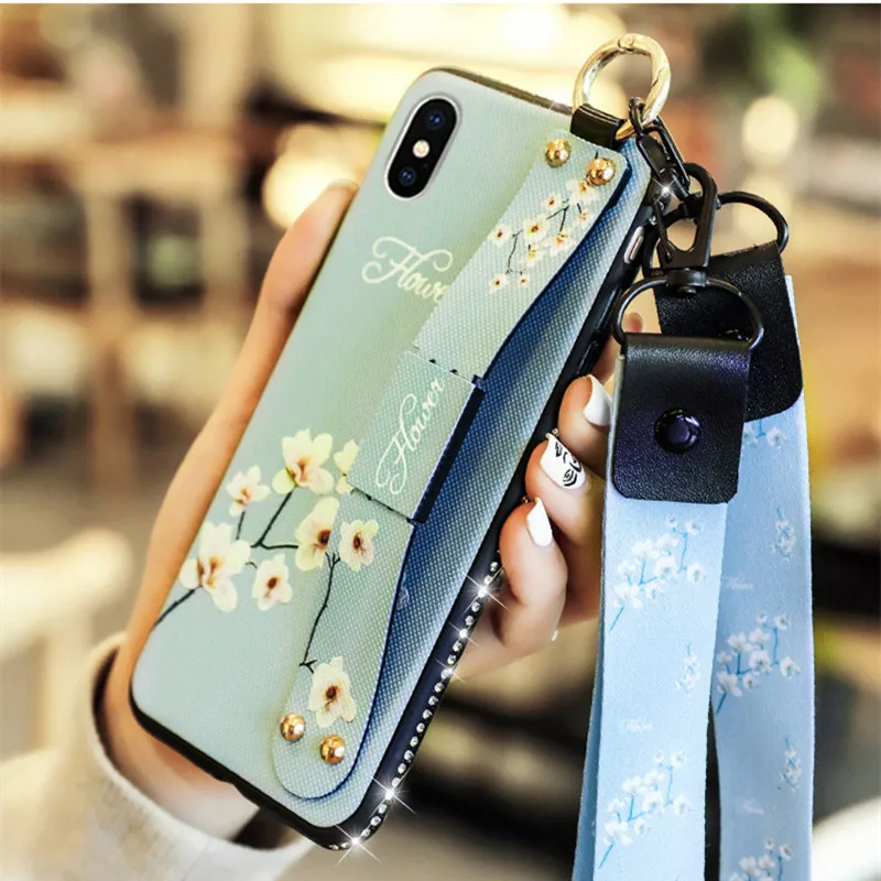 Чехол для телефона с цветами iphone XS Max X XR 8 7 6 6S Plus чехол ремешком на запястье