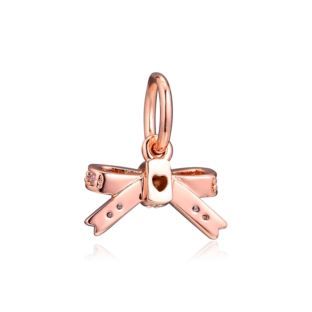 Real 925 Sterling Silver Jewelry Rose Gold Sparkling Bow Charm Fits Pandora Bracelets Women Beads for Making Wholesale | Украшения и