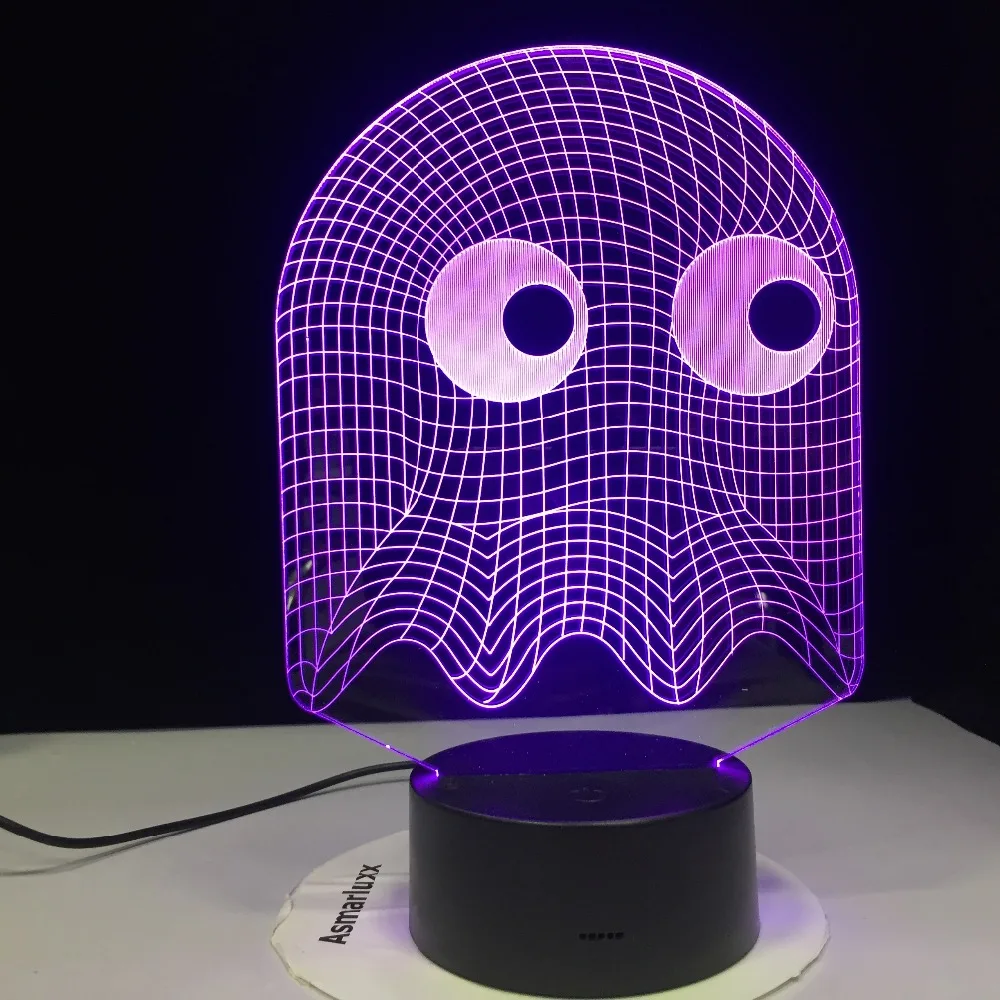 Аркадная игра Pac Man Blinky Ghost 3d Светодиодная Ночная лампа настольная 7 цветов меняющаяся Новинка светильник детский подарок Pacman ночной Светильник AW-1428