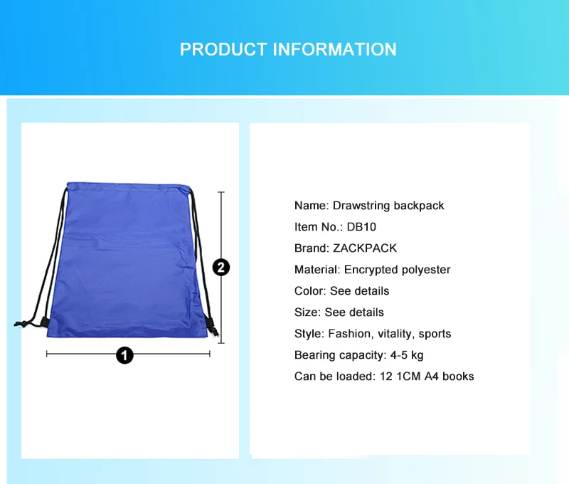Zackpack сумка на шнурке спортивный водонепроницаемый рюкзак пакет карман на заказ Печать логотипа для мужчин женщин студентов