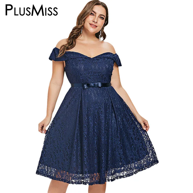 PlusMiss плюс Размеры 5XL Винтаж Ретро вязаный крючком Туника Вечеринка платья Для