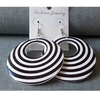 black white stripe round wood drop earrings fashion wooden summer bridal wedding jewelry party accessory