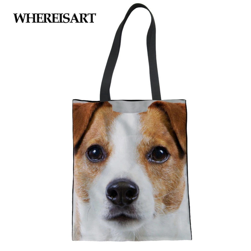 WHEREISART женская сумка для хранения сумки покупок Джек Рассел терьер лабрадор принт