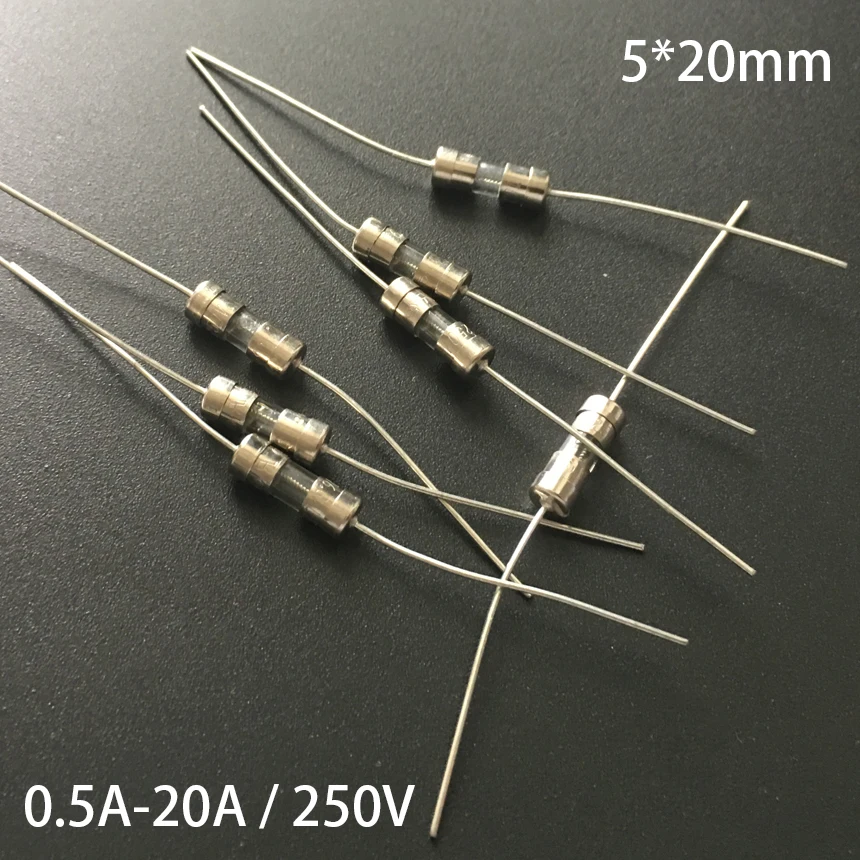 F0.5A F1A F1.5A F2A F3A F3.15A F4A F5A 250V AC 5*20mm 5x20mm Glass Tube Cartridge F Fast Quick Blow Lead Wire Axial Fuse Link |