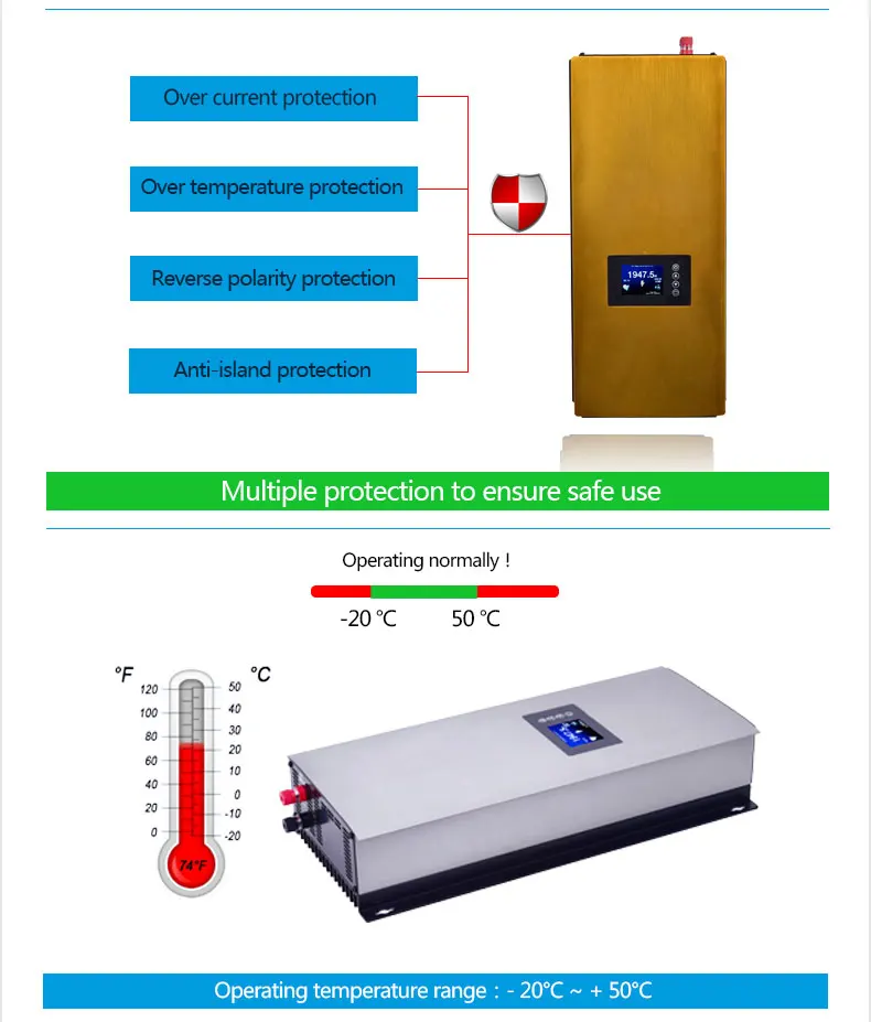 Солнечный Grid-Tie Инвертор конвертер 2000 Вт с внутренним ограничителем+ Wifi 45V-90VDC вход в 240 в разделенная фаза(120 В/нейтральный/120 в