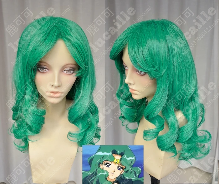 Парик для косплея Michiru из аниме Kaiou длиной 60 см зеленые вьющиеся термостойкие