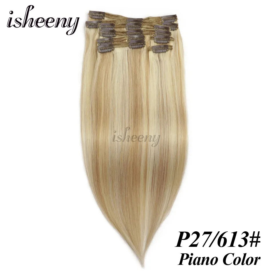 P27/613 # Isheeny Remy(Реми), накладные волосы для наращивания 8 шт./компл. бесшовные натуральные человеческие волосы для наращивания на заколках, на всю голову, бразильский Однотонная одежда волосы на заколках - Цвет: P27/613 #