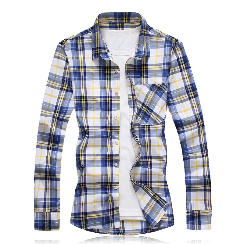 Рубашка мужская повседневная в клетку с длинным рукавом размеры до 7XL|casual shirts for