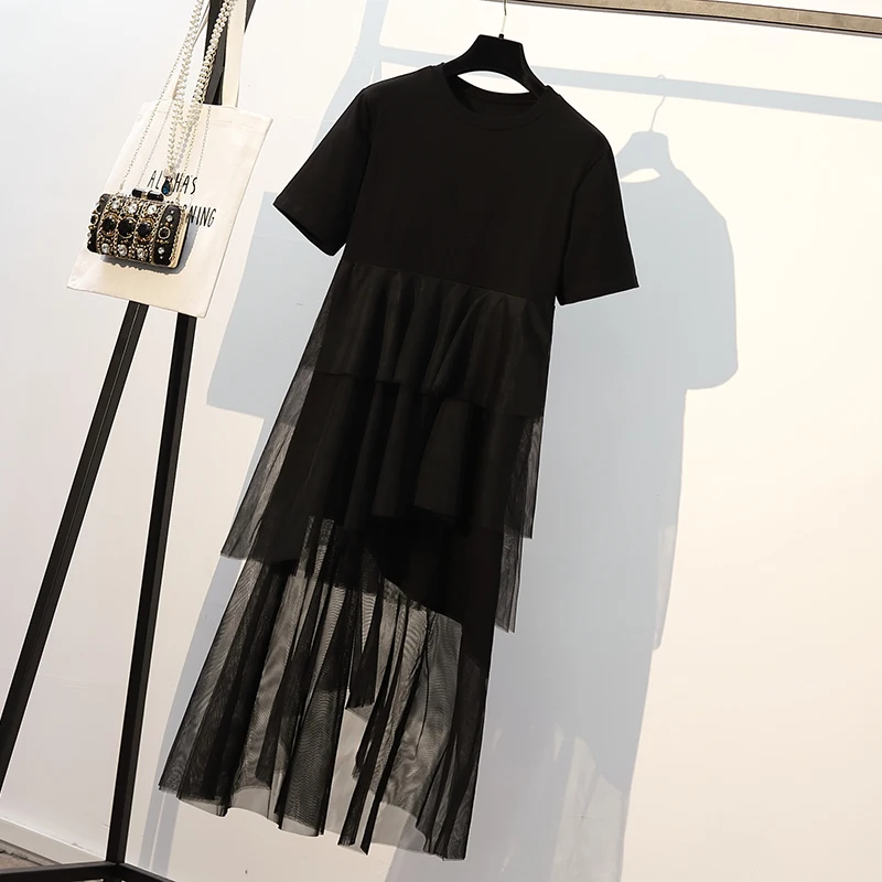 Women Splicing mesh dress 2019 spring woman's midi clothes long sleeves slim summer new fashion design casual dresses | Женская