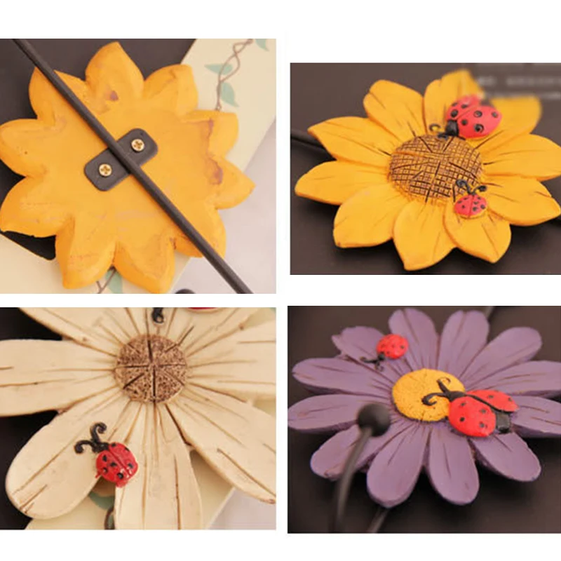 4PCS Resin Ladybug Flower Hook for Wall Door Mount Kitchen Bathroom Hanger For Clothes Coat Home Decor Storage | Дом и сад