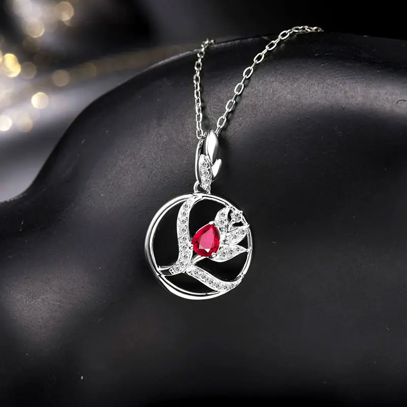 Ожерелье женское из белого золота с рубинами и бриллиантами|diamond ruby pendant|ruby diamond