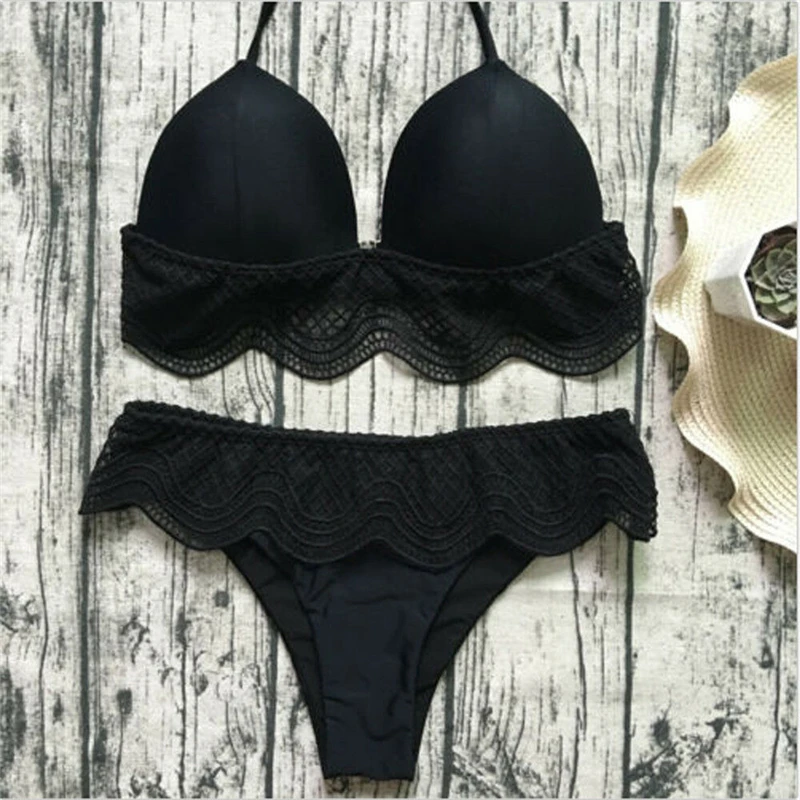 Womens Sexy Lace Solid Padded Push Up Bikini Sets High Waisted Swimsuit Bathing Suit Swimwear US | Женская одежда