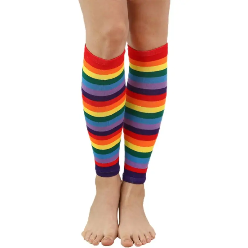 3 Leg Warmers Женские, для девушек, радужные, полосатые, с длинным рукавом, солнцезащитные, рукав на руку, без пальцев, варежки, перчатки, тонкие, до бедра, высокие, гетры, хлопок, весна - Цвет: 3 Leg Warmers