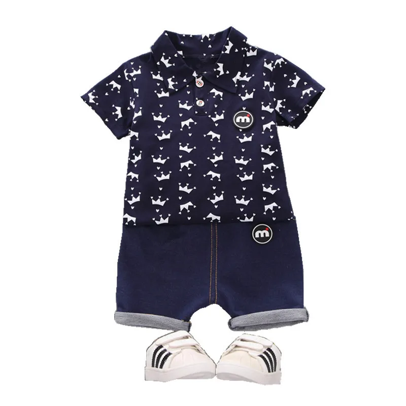 Oklady Newborn Baby Sets 2019 Boys Clothes Set Summer Cotton Crown Print Infant White Fashion Clothing Kids 1T 2T 3T 4T |
