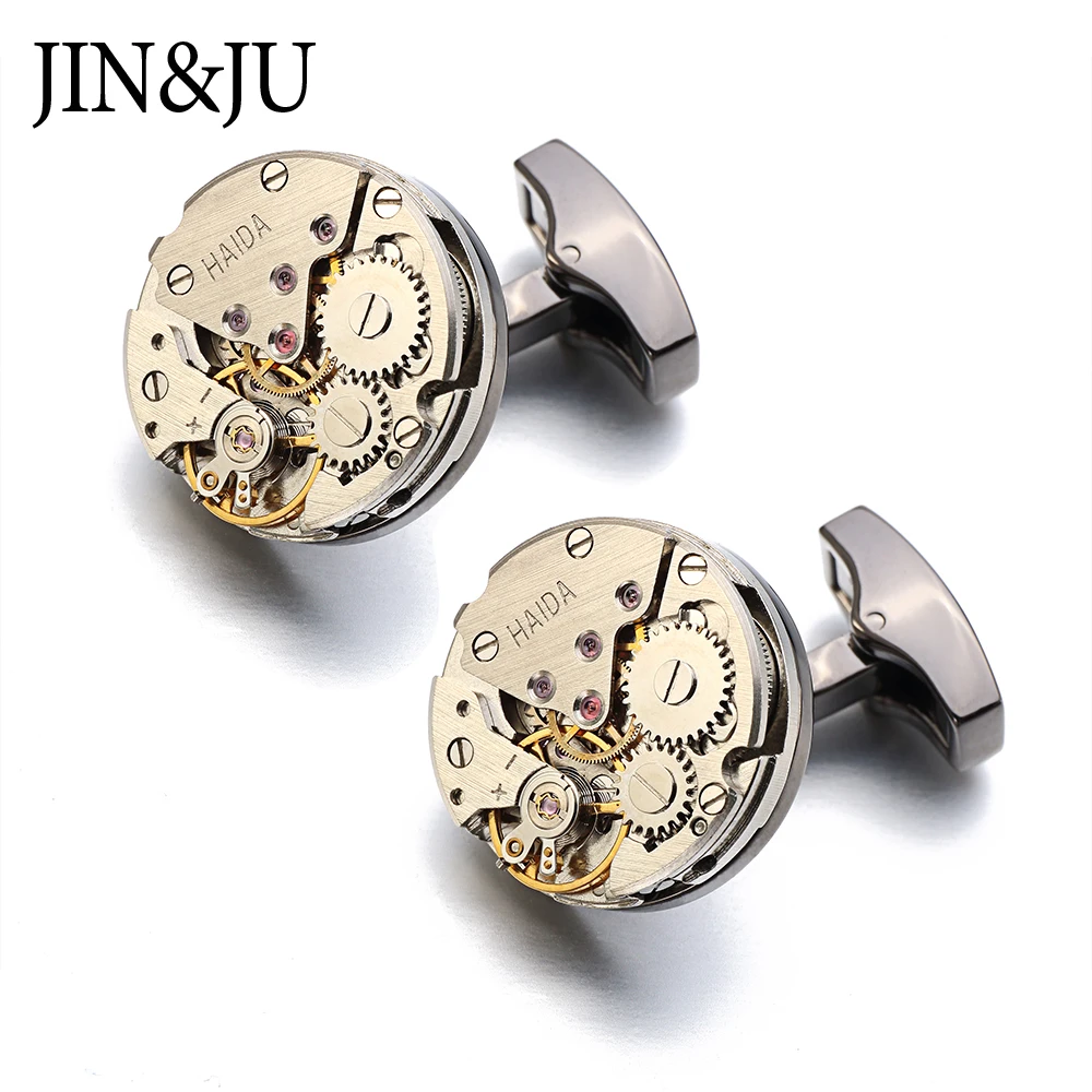 JIN& JU часы движение дизайн запонки для неподвижного Стимпанк Шестерни часы механизм запонки для мужчин Relojes Gemelos