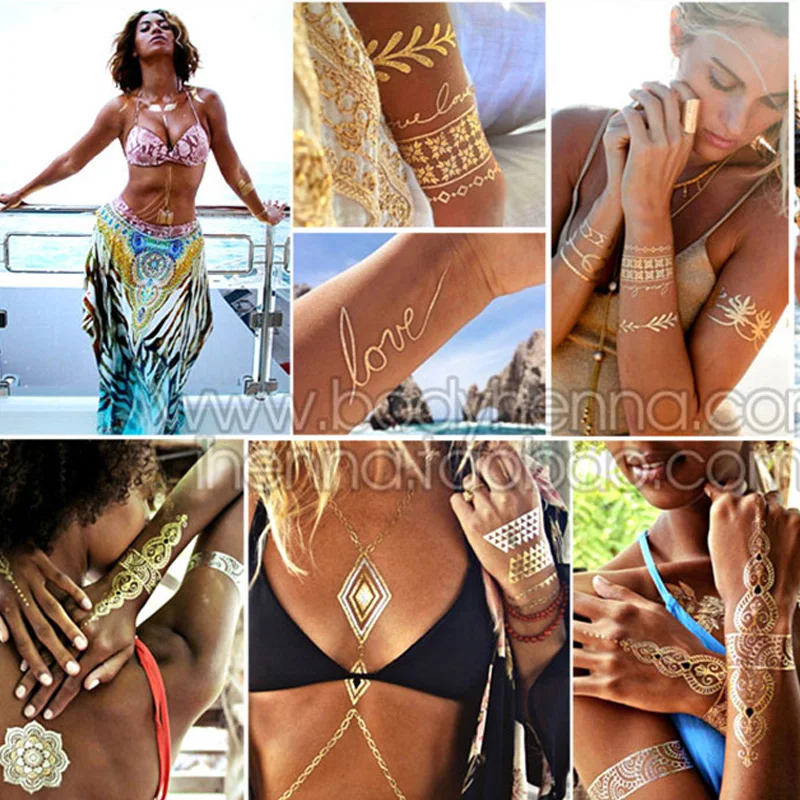 Boho Gold хна металлическая вспышка Бинди Временная наклейка татуировки