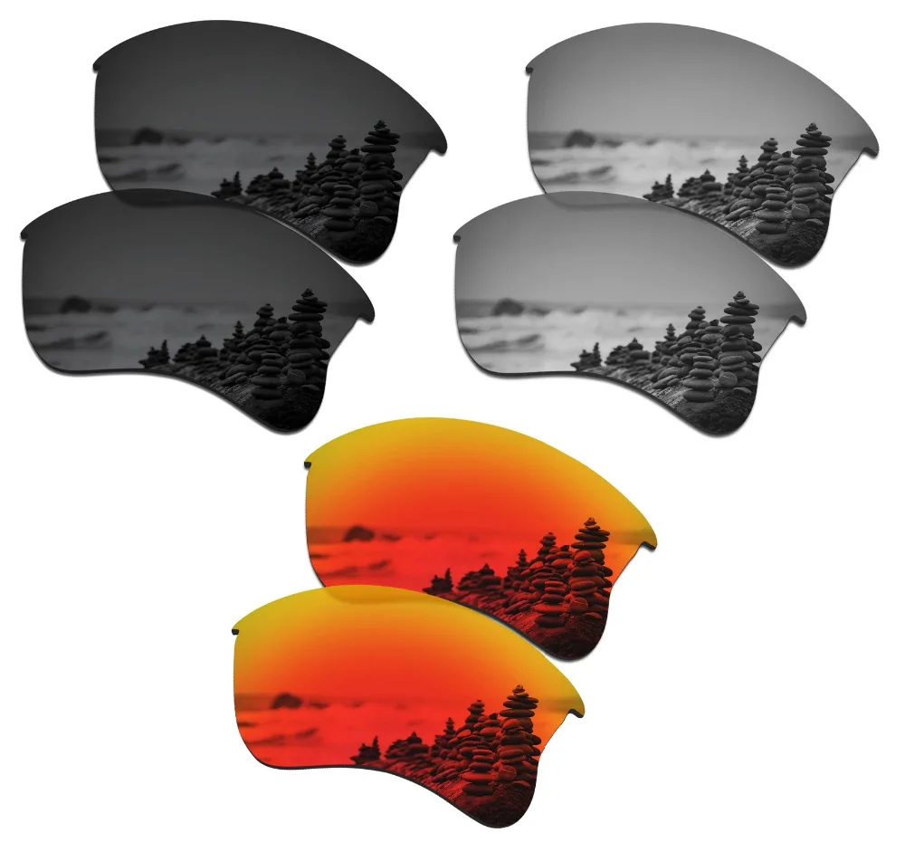 SmartVLT 3 Pairs Polarized Sunglasses Replacement Lenses for Oakley Flak Jacket XLJ Stealth Black & Silver Titanium & Fire Red