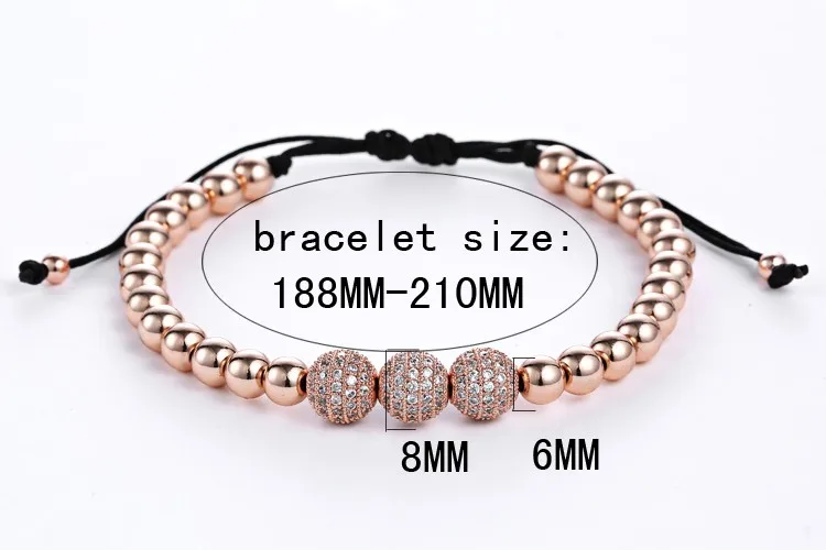 Mcllroy мужские браслеты, круглые бусины и 8 мм Micro Pave черные CZ бусины Micro Pave кубического циркония плетение Макраме Браслеты