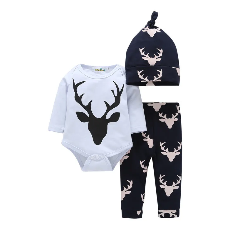 

Christmas Newborn Infant Baby Clothes Set Girl's Bodysuit +Pants Leggings +Hat Suits Baby Girl Clothes 3 pcs/set