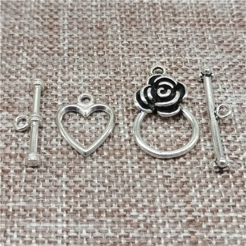 2 Sets 925 Sterling Silver Rose Flower Toggle Clasps Love Heart Toggle Clasps for Bracelet Necklace