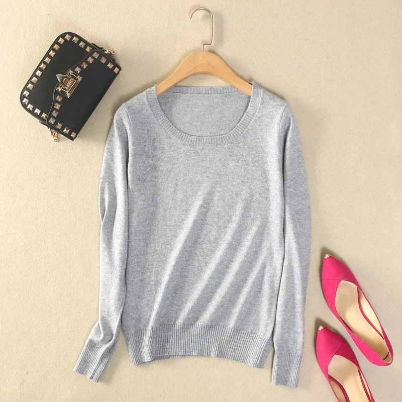 2018 New Autumn Winter Sweater Pullovers Women Solid Long Sleeve Knitted Sweaters Female O-Neck Basic Knitwear Short Tops AB977 | Женская
