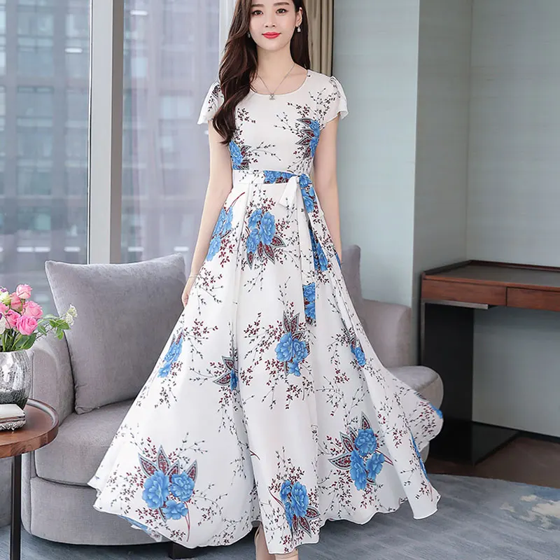 Женское шифоновое платье большого размера с принтом тонкое пляжное длинное в