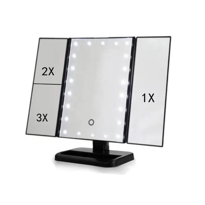 LED Touch Screen 22 Light Makeup Table Desktop Makeup Magnifying Mirrors Vanity 3 Folding Adjustable Tabletop Cosmetic Mirror