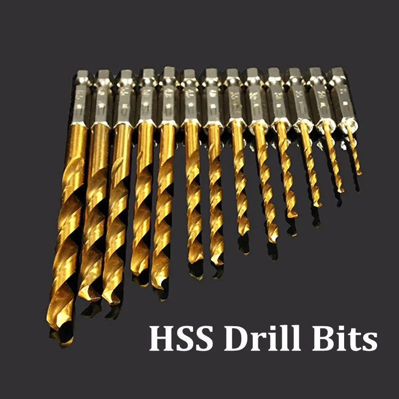 

DANIU 13pcs 1.5 - 6.5mm HSS Titanium Coated 1/4 Inch Hex Shank High Speed Steel Drill Bit Set Power Tool Set High Speed Steel