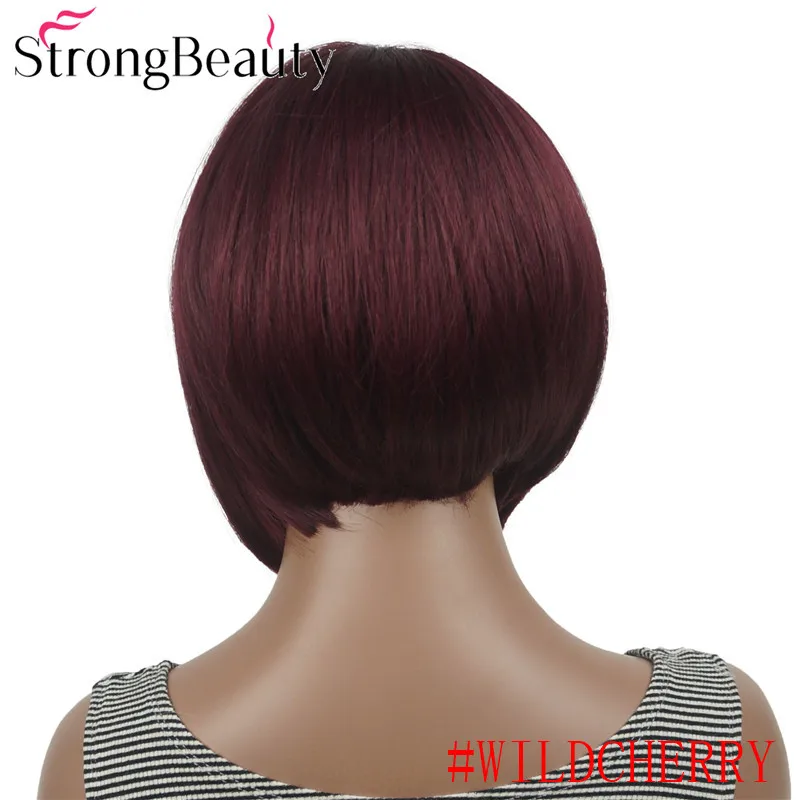 WILDCHERRY StrongBeauty короткий прямой Боб с аккуратной челкой натуральный синтетический монолитный парик для женщин много цветов - Цвет: WILDCHERRY