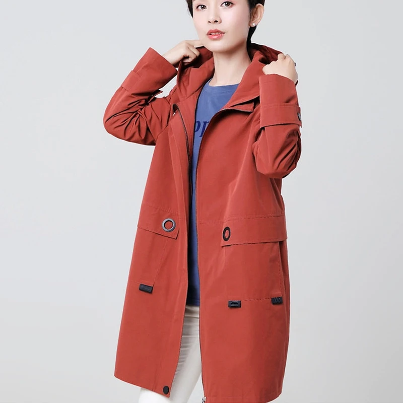 2019 Spring autumn long trench coat women fashion ladies hooded outerwear loose plus size 4xl female overcoat tops | Женская одежда