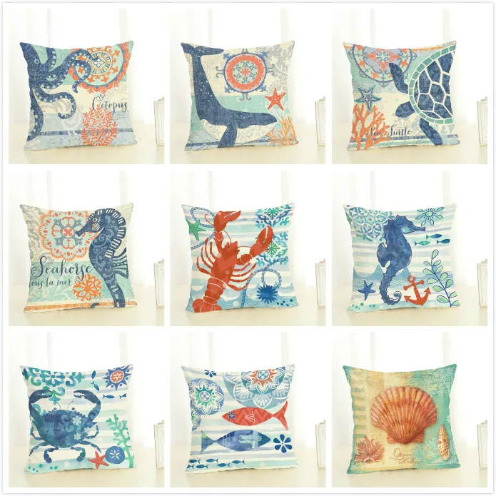 45x45cm Cushion Cover Ocean Adnimal Starfish Decoration Throw Pillow Case Cojines Decorativos Para Sofa Chair Bedroom Office | Дом и сад