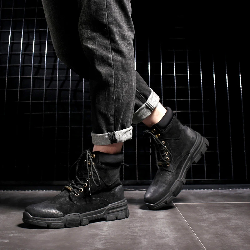 men's boots leather warm military big size Korean version of the British wind men |