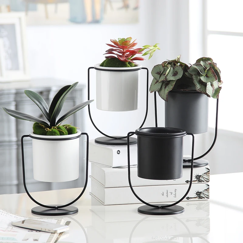 

Nordic Wrought Iron Ceramic Pots Simple with Holes Succulent Plant Pots Garden Home Office Decoration