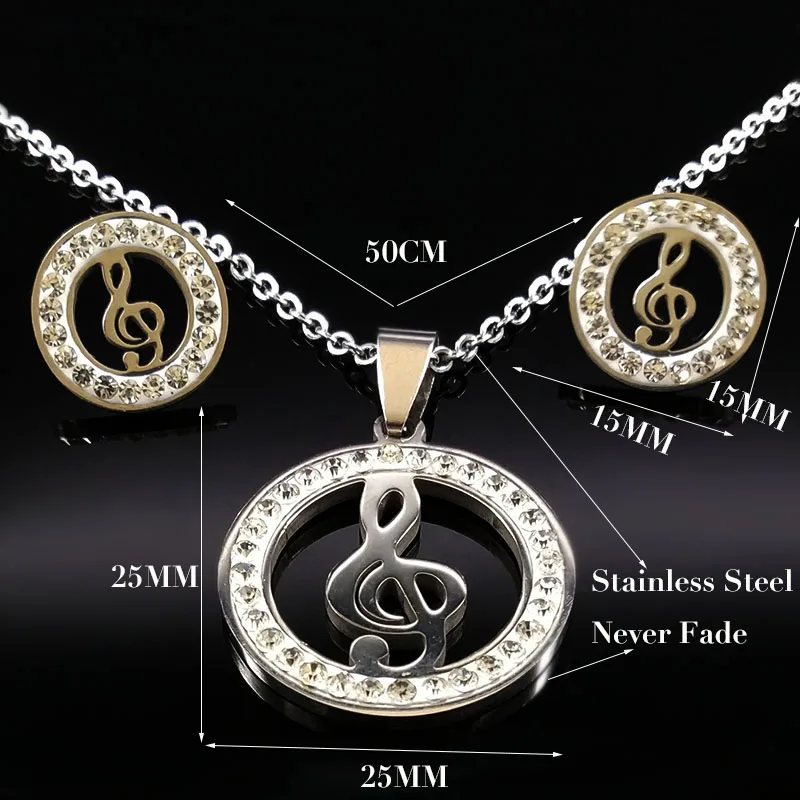 Silver Note Модный кристалл из нержавеющей стали набор украшений для женщин серебряные цветные серьги ожерелье наборы ювелирных изделий joyeria S178455 - Окраска металла: Silver Note