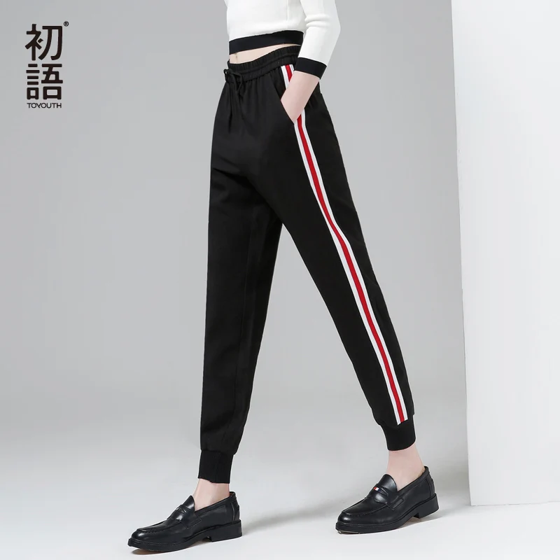 Toyouth Pantalon Mujer 2019 шнуровка с высокой талией спортивные штаны полосатые шаровары