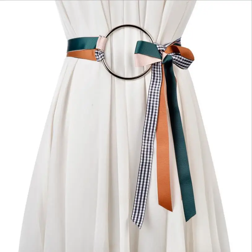 

New Fashin Woman Belts Long Chain Big Circle Contrast Color Long Slender Belt Dress Decoratation Accessories