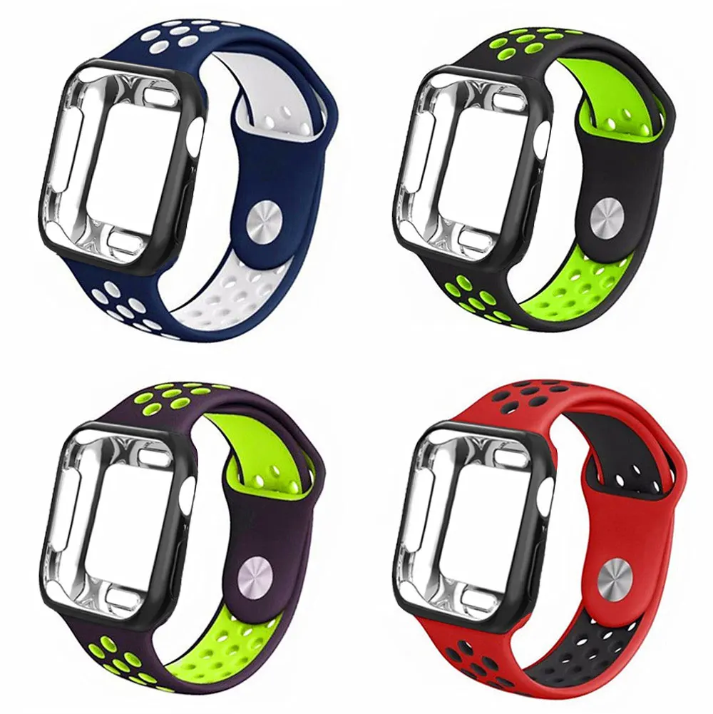 Ремешок+ чехол для Apple Watch 42 мм/38 мм iwatch 4/3 ремешок 44 мм/40 мм браслет часы correa спортивный силиконовый ремень+ Защитная крышка