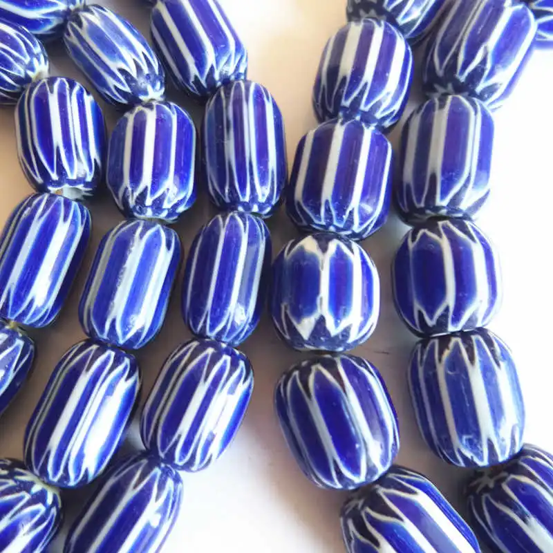 Китайские антикварные бусины в форме бочонка 10 бусин сине белые TSB0026|necklace necklace|bead