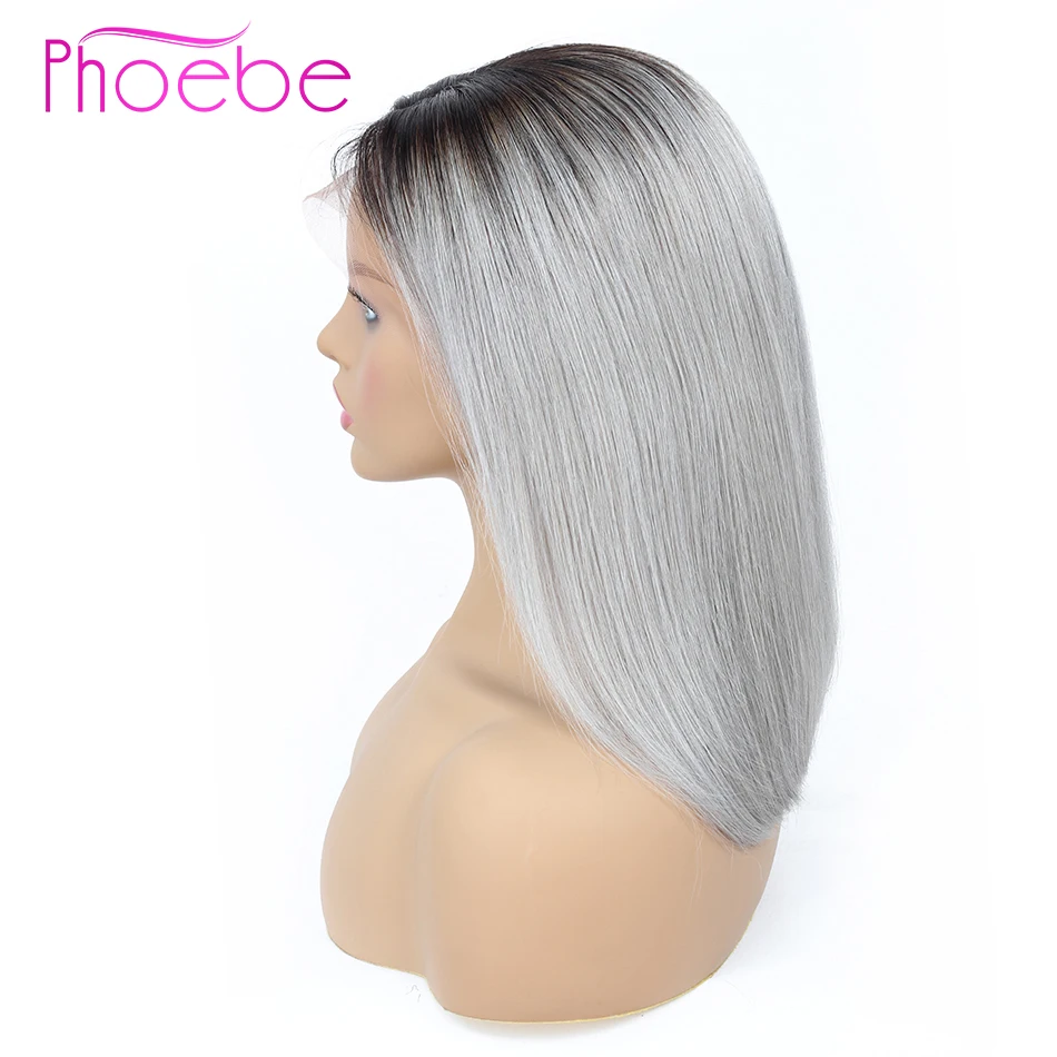Phoebe 13*4 синтетический фронтальный парик с Омбре 1b серый короткие человеческие