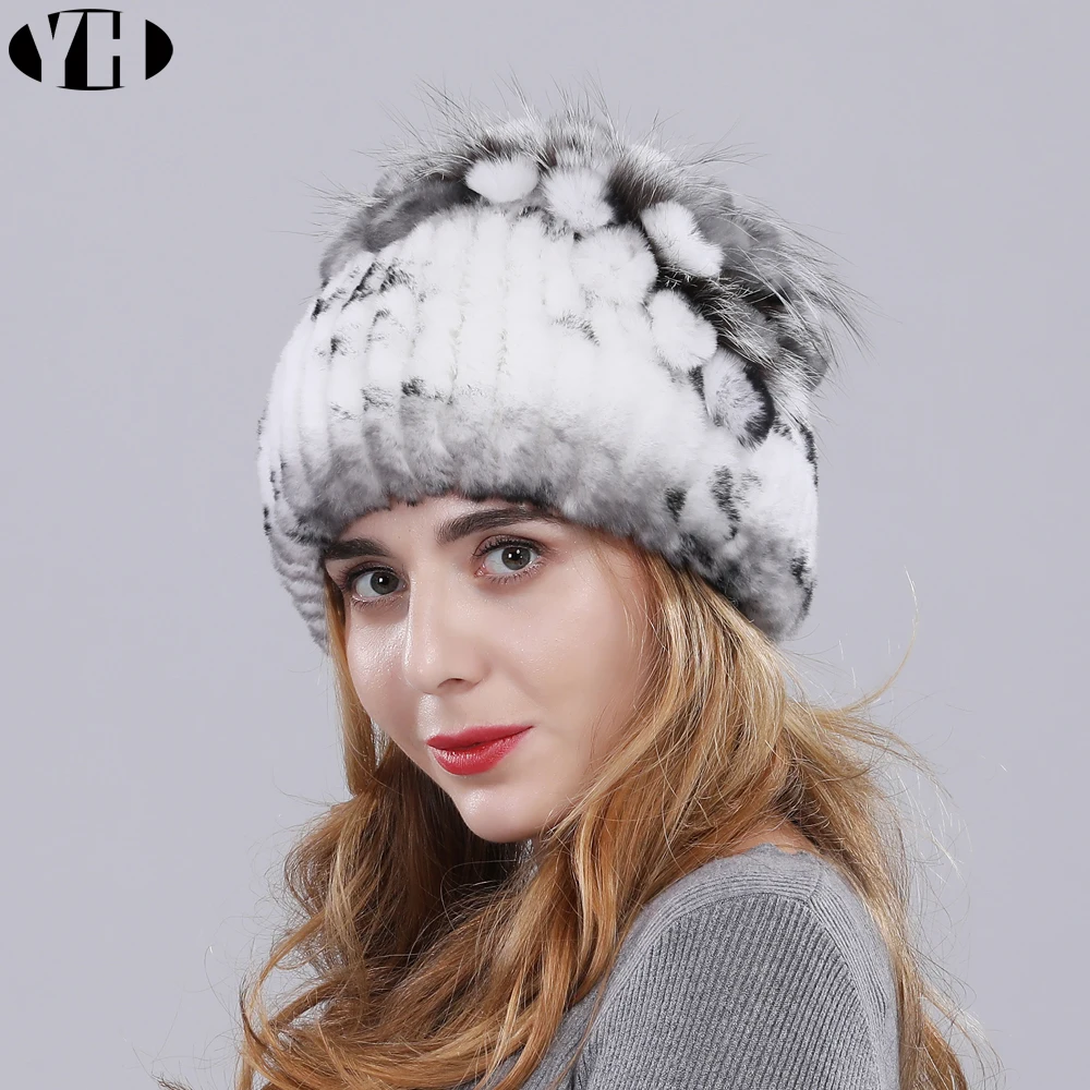 Женская шапка из натурального меха кролика Рекс зимняя теплая меховая с