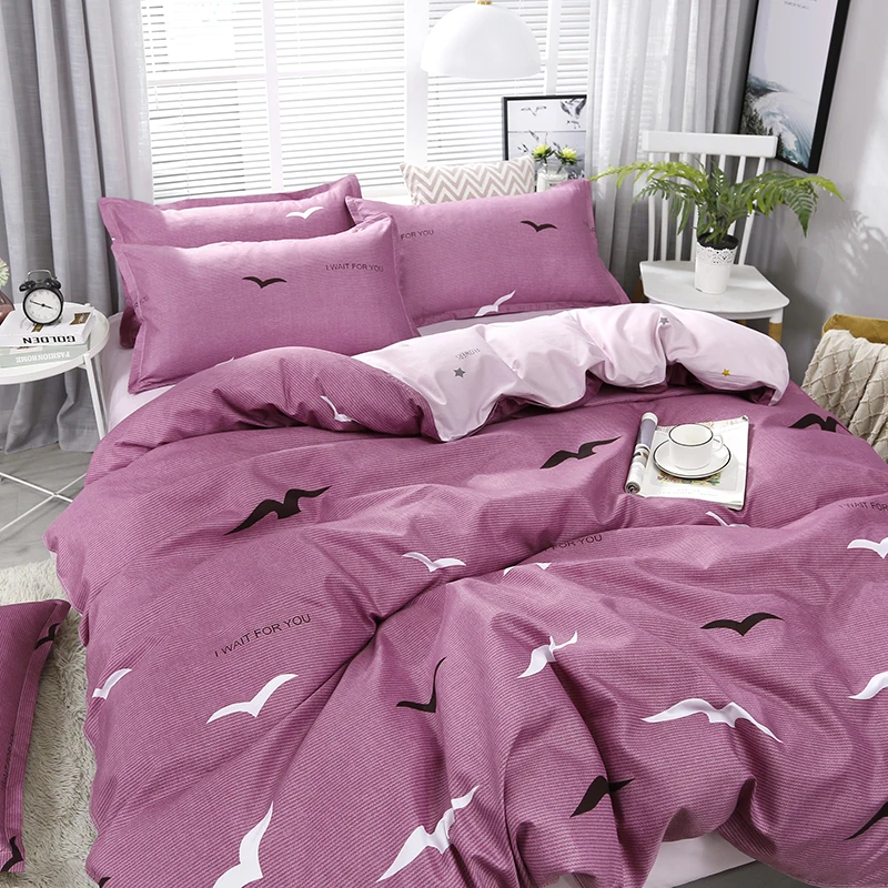 4 шт./компл. фиолетового цвета с принтом чайки высокое качество Постельное белье