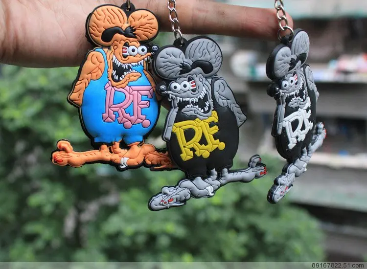 6pcs PUNK RF Rat Fink Action Figure Chain Doll 25g 7.5cm high quality terror cartoon Halloween key chain d12