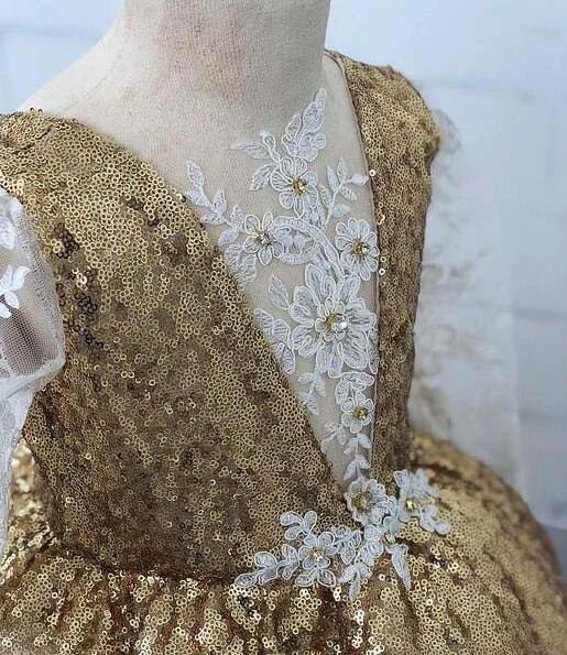Шикарное бальное платье принцессы с золотыми блестками кружевное Пышное Платье