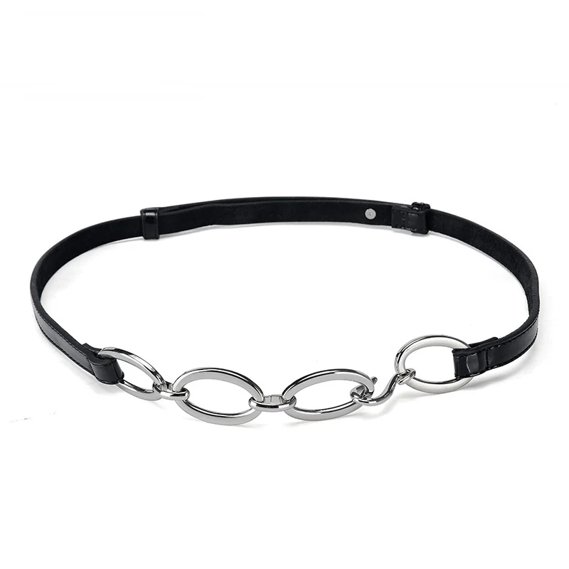 Ремень кожаный женский дизайнерский пояс с цепочкой чёрный| |