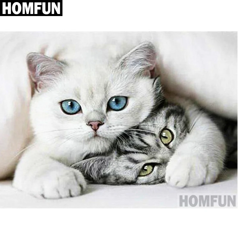 Алмазная живопись HOMFUN A06611 картина Кот с квадратными/круглыми стразами вышивка